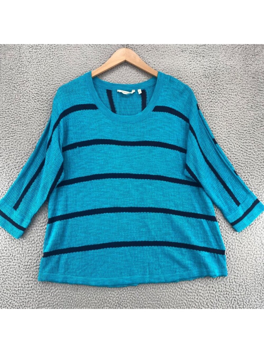 Soft Surroundings Sweater Womens XL Venice Turquoise Striped Long Dolman Sleeve